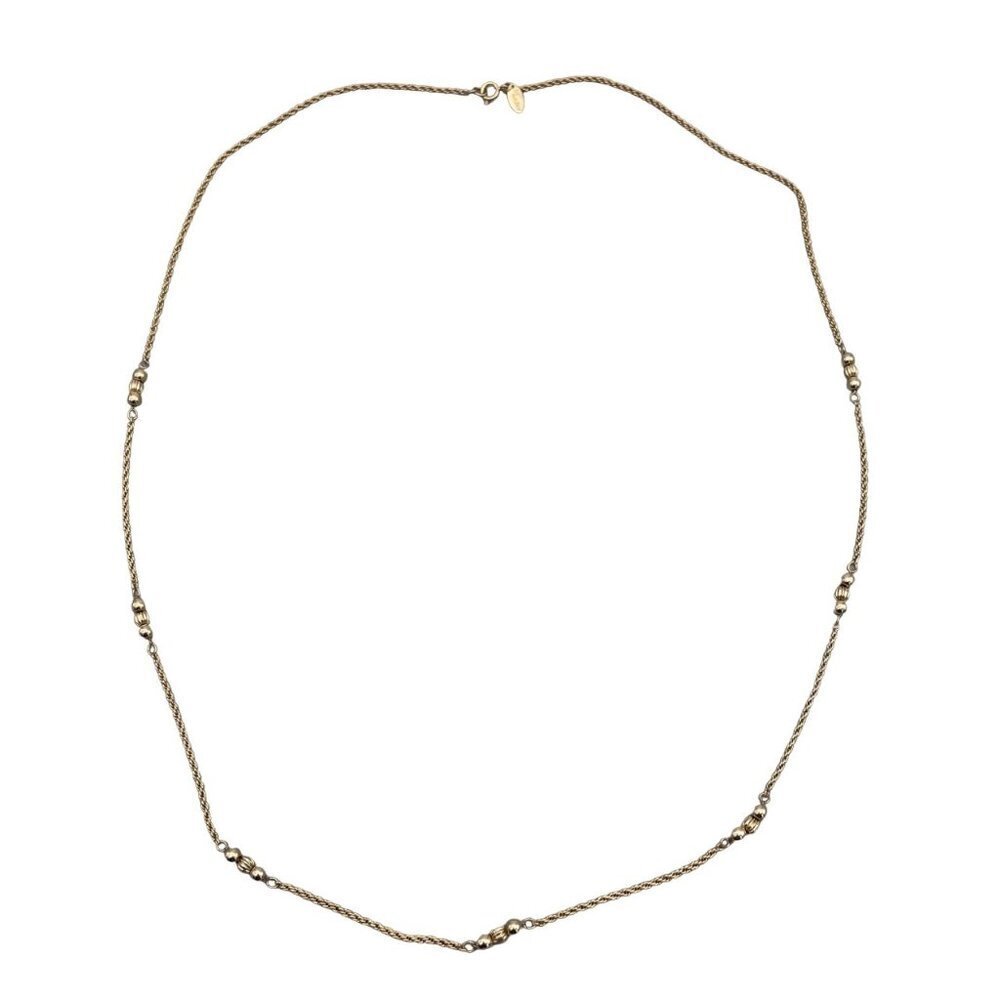 Vintage Medici Beaded Station Chain Necklace Gold Tone Spring Ring Closure 30"